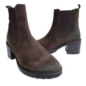 Thursday Boot Co. Knockout Heeled Chelsea Suede Leather Boots Dark Olive Sz 10